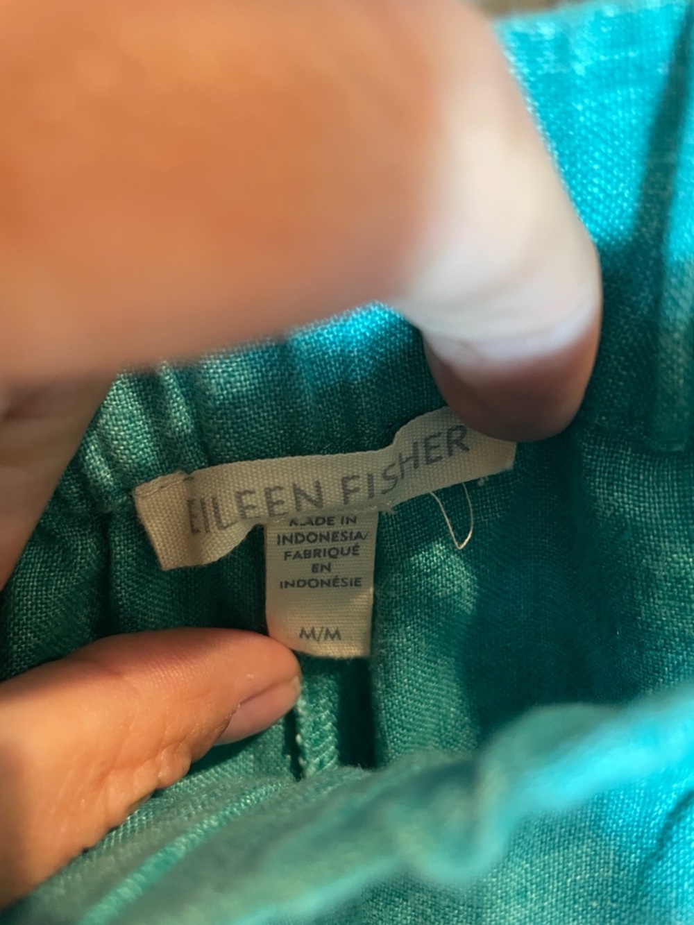 Eileen Fisher Teal Ankle-Length Linen Pants with Elastic Waist Straight Leg - Picture 2 of 3